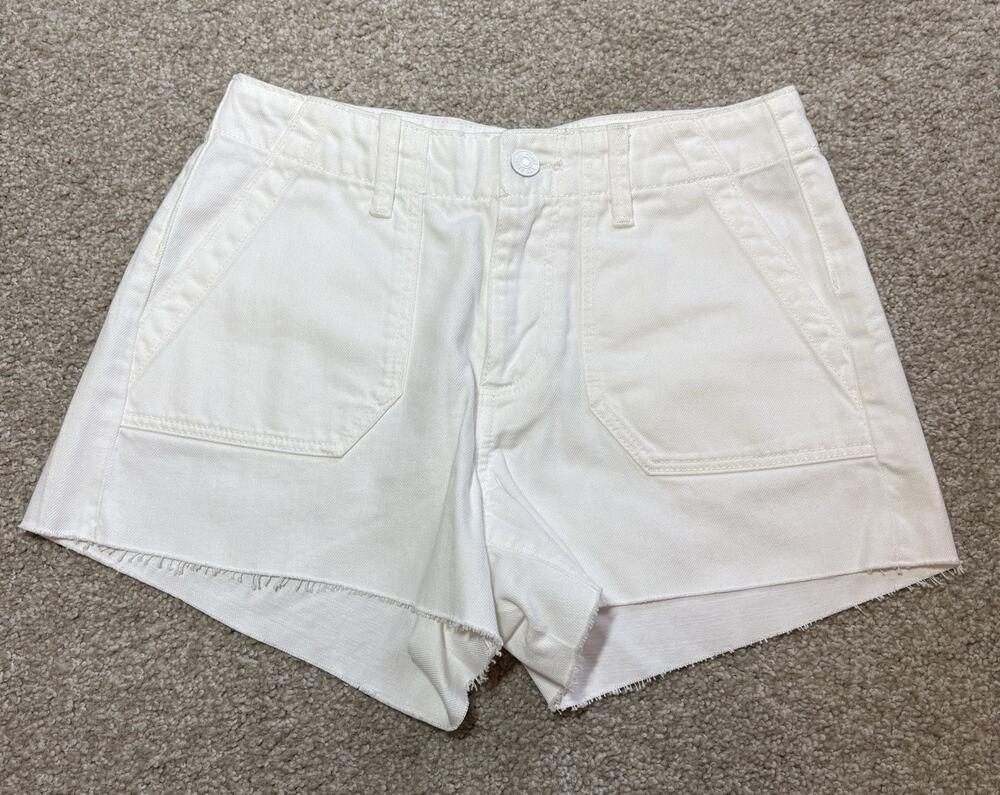 Paige Mayslie Shorts Womens 25 Crisp White High Rise Raw Hem Denim Cutoff NWOT